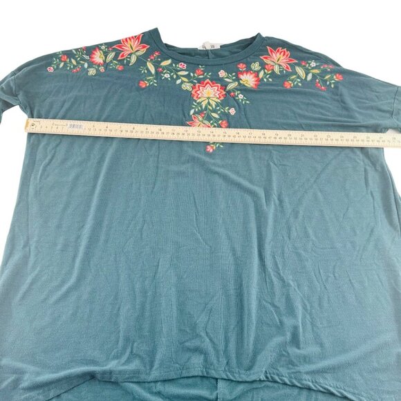 Umgee‎ Womens Embroidered Floral Tunic Top M Rayon/Spandex Teal - Picture 5 of 7